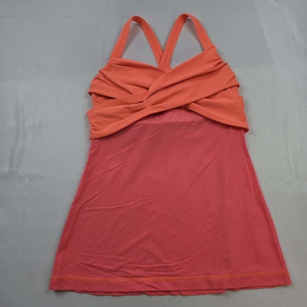 Lululemon Tank Top Womens 6 Pink Orange Built In Bra Colorblock Yoga Athletic